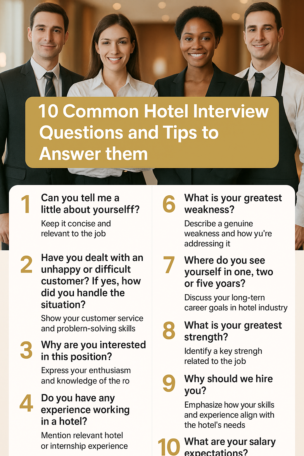 10 Common Hotel Interview Questions and Tips to Answer them | SOEG ...